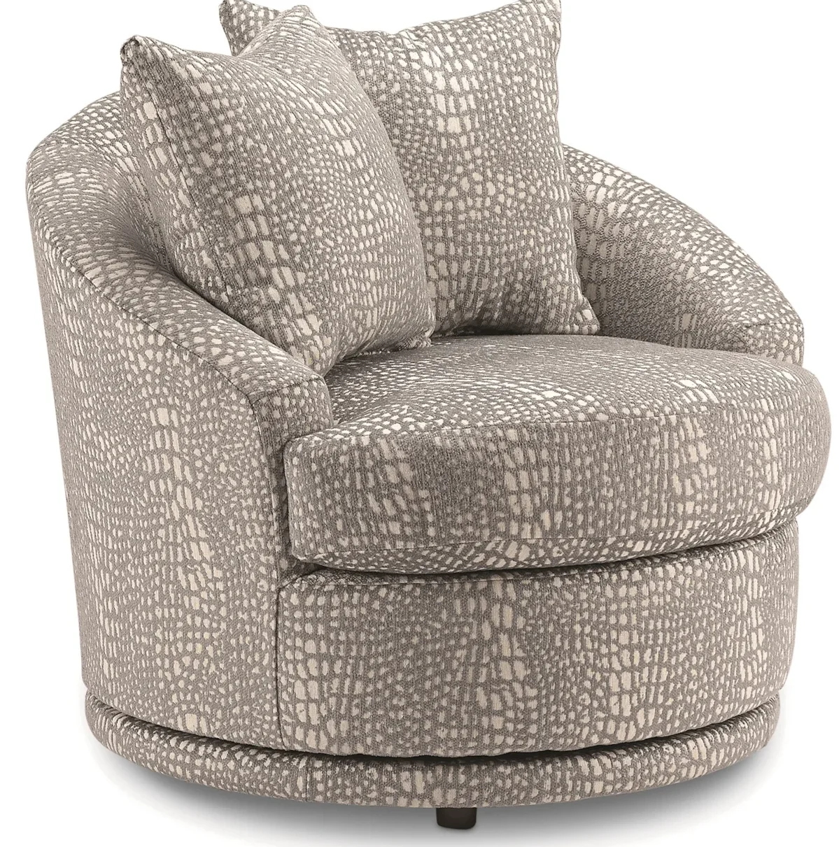 Round swivel chair with a reptile skin pattern. 