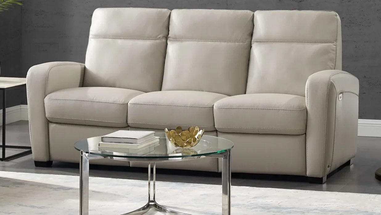 Rich leather three-seat reclining sofa. 