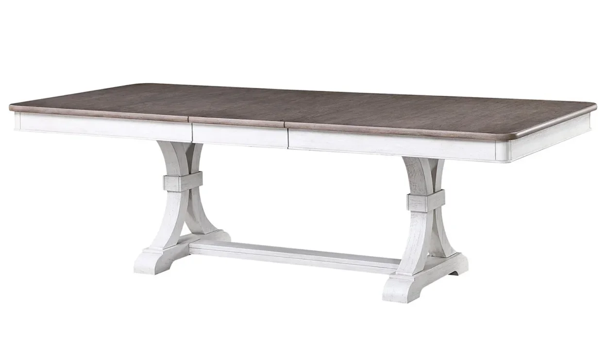Gorgeous white-washed wooden table with natural wood top. 