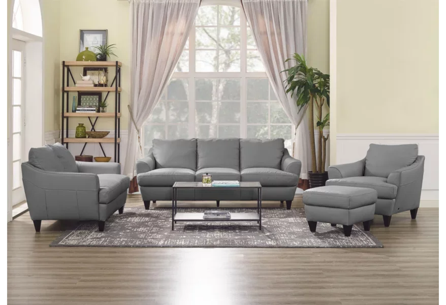Living room with gray Natuzzi leather furniture. 