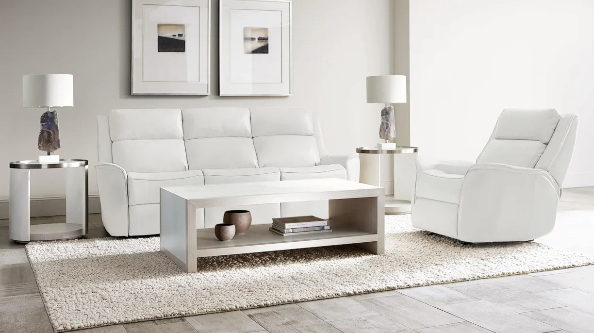 White reclining sofa and chair.