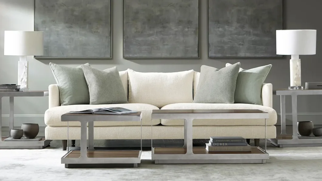 Modern minimalist living room with Bernhardt Sofa. 