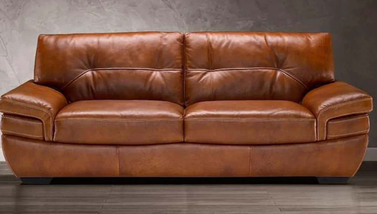 Brown leather sofa.