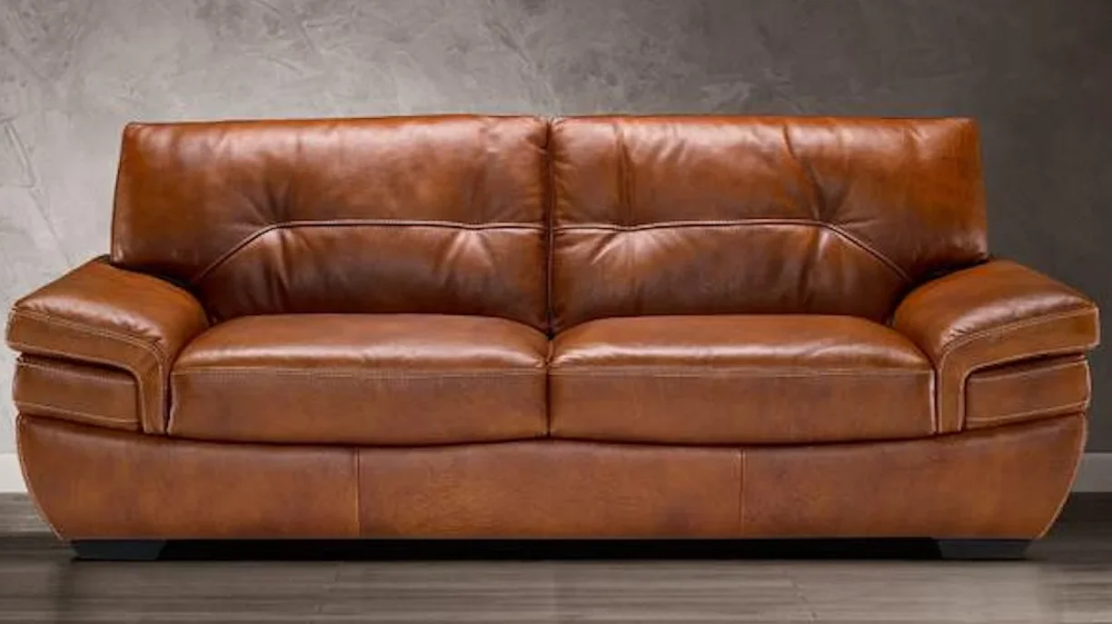 Brown plush leather sofa.