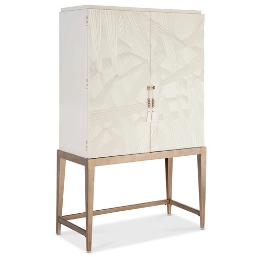 white patterned bar cabinet with gold metal base