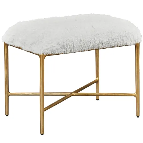gold metal single seat bench with white fur seat