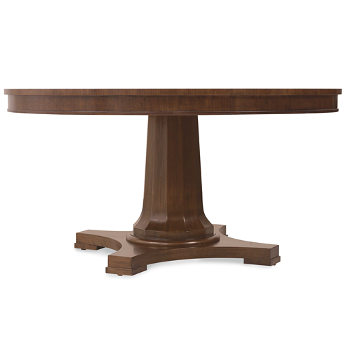 dark wood round dining table with pedestal base