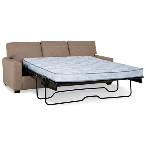 brown sleeper sofa with mattress pulled out