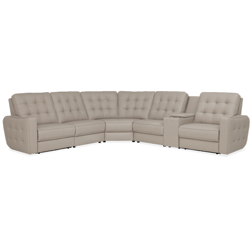 taupe button tufted leather reclining sectional sofa