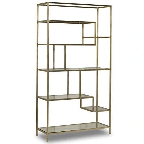 gold metal etegere with varying shelf heights