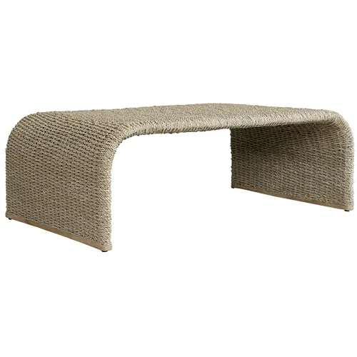 wicker material cocktail table with waterfall ends