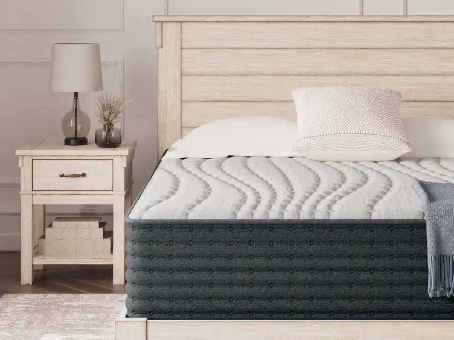 mattress and end table