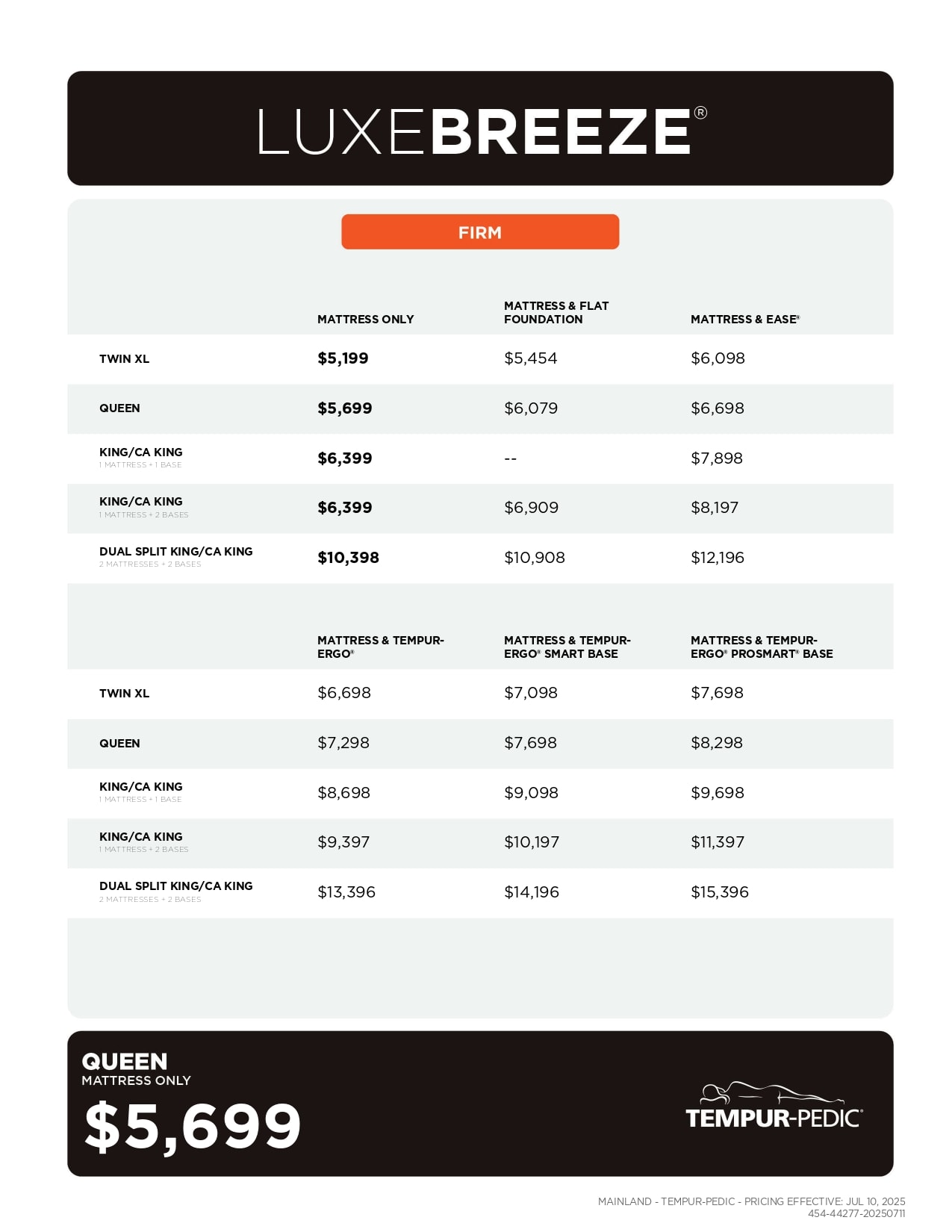 LuxeBreeze Firm Pricing