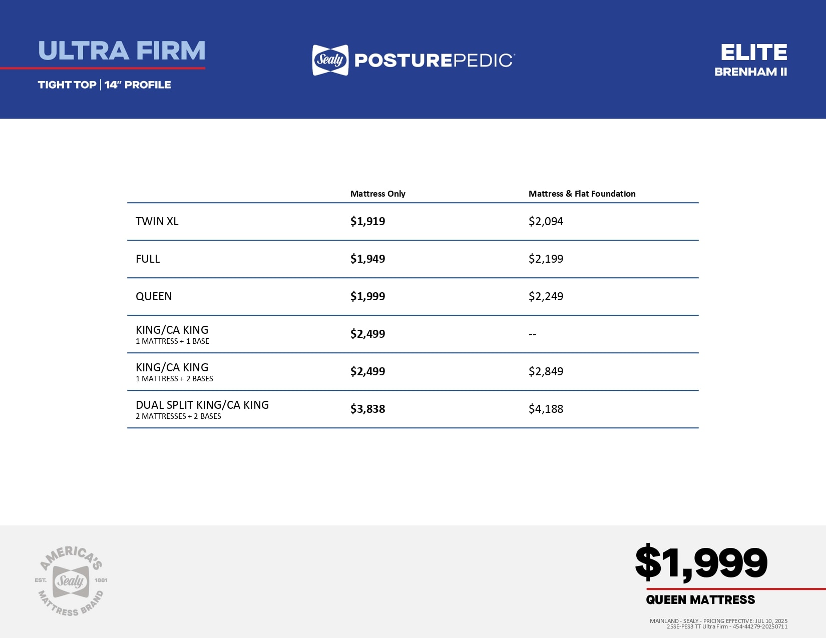 Brenham II Ultra Firm Tight Top Pricing