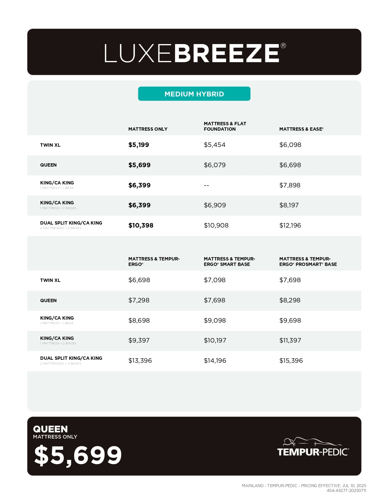 LuxeBreeze Medium Hybrid Pricing