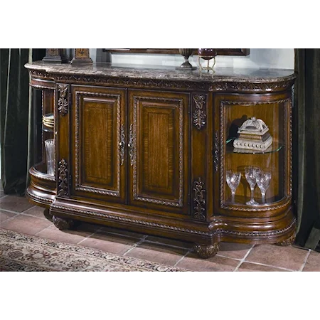 Intricately Designed Credenza 2 Cabinet Doors and 4 Displaying Shelves