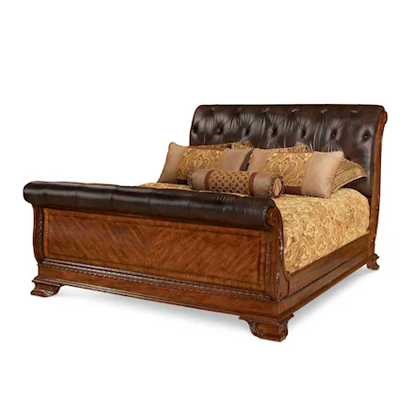 California King-Size Leather Upholstered Sleigh Bed