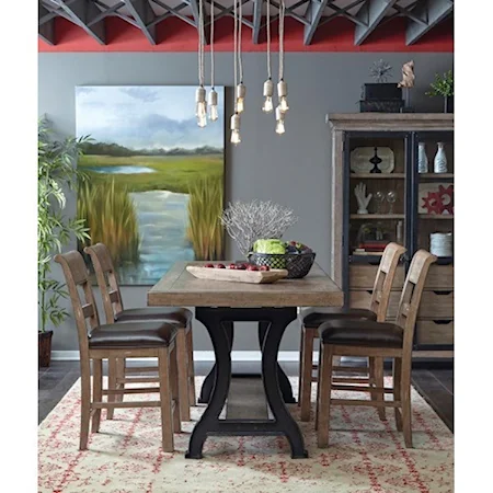 Transitional 5-Piece Counter Height Table and Chair Set with Double Pedestal Base