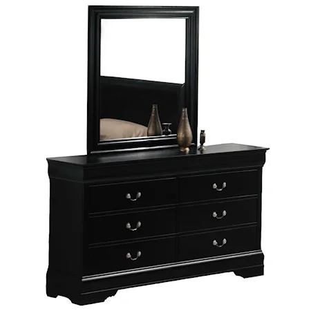 6 Drawer Dresser and Mirror in Black Finish