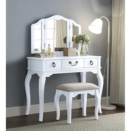 Transitional Vanity Set with Upholstered Bench