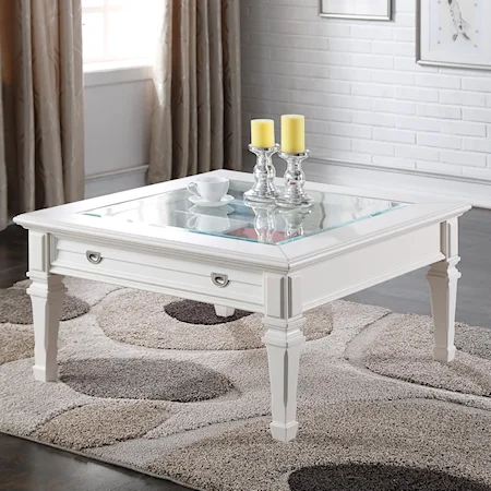 Transitional Coffee Table with Glass Top