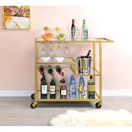 Champagne Finish Metal and Mirror Serving Cart
