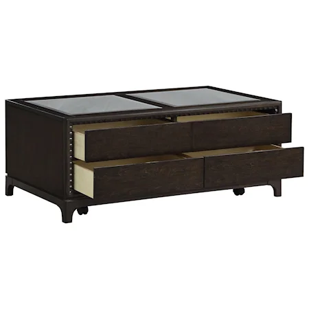 Transitional 4-Drawer Coffee Table with Mirrored Top