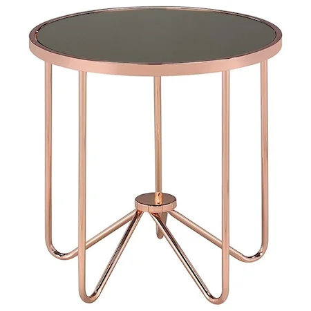 Contemporary Round End Table with Black Frosted Glass Top