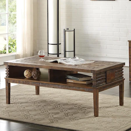 Modern Rustic Industrial Coffee Table with 2 Shelves