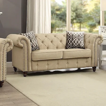 Transitional High Back Loveseat with Tufting