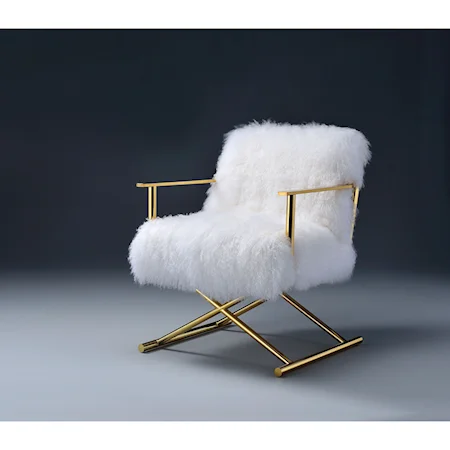 Glam Accent Chair with Crossed Gold Brass Legs