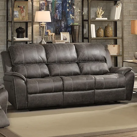Gray Microfiber Reclining Sofa with Contrast Stitch