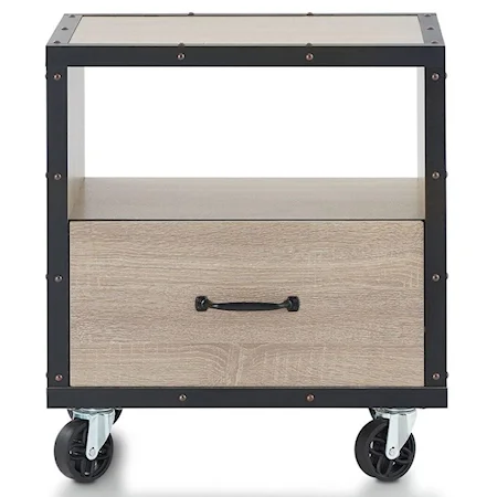 Industrial 1-Drawer Night Table with Casters