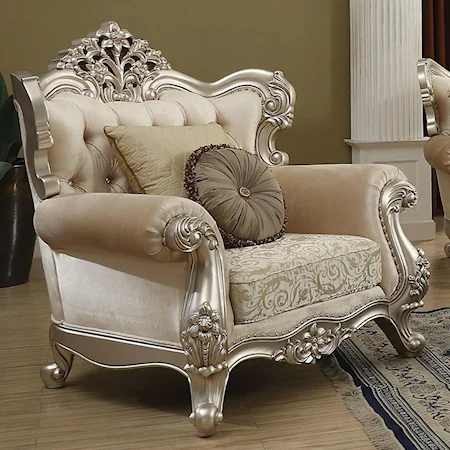 Traditional Upholstered Chair with Rolled Arms and Button Tufted Back
