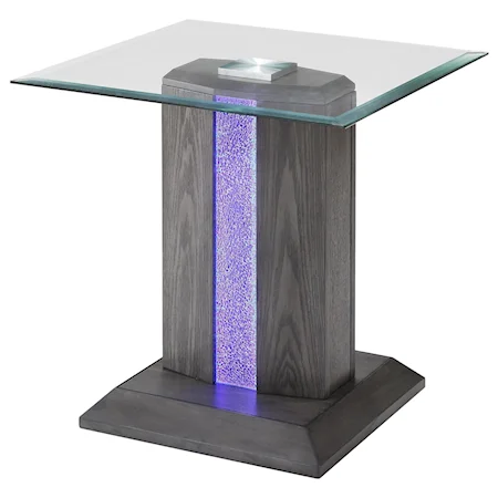 Contemporary Square End Table with LED Lighting in Base