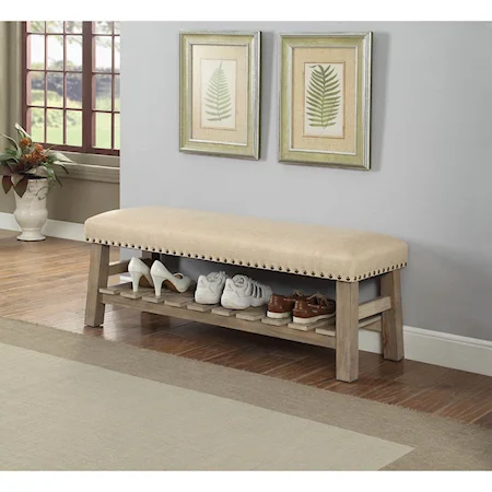 Accent Bench with Lower Shelf and Nailhead Trim