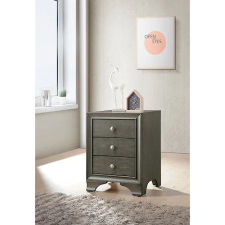Transitional 3-Drawer Nightstand with USB Charging