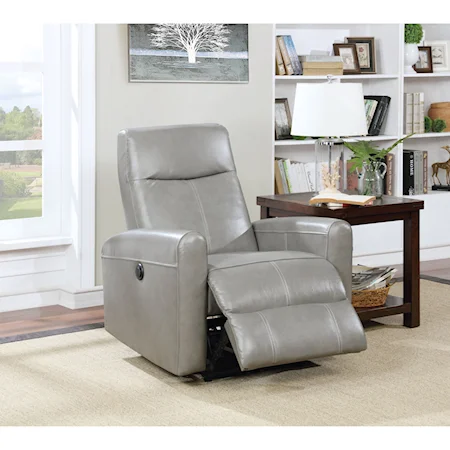Contemporary Leather Match Power Recliner with Slightly Curved Track Arms