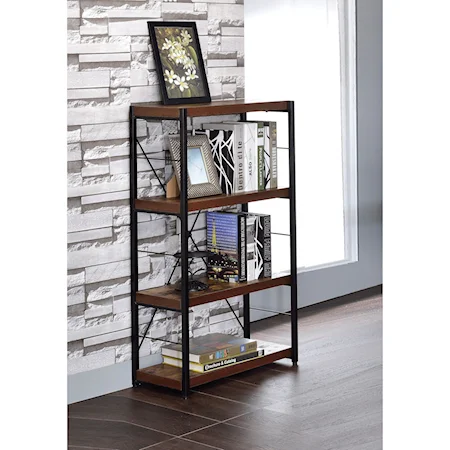 Contemporary Open Bookshelf with Metal Supports
