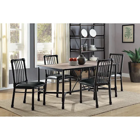 Industrial Dining Set with 4 Chairs