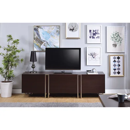 Contemporary TV Stand with 2 Drawers and a Drop-Front Center Compartment