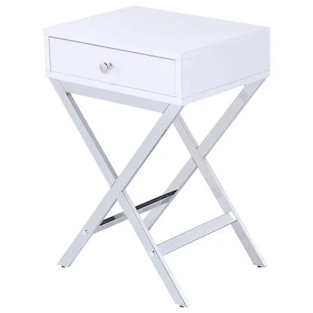 Contemporary 1- Drawer Side Table with "X" Shape Base