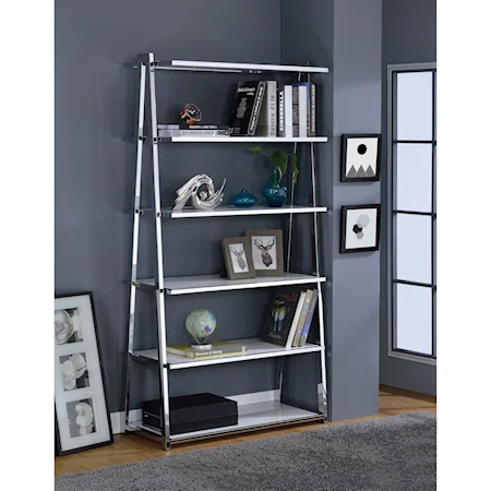 Chrome Finish Bookshelf with High Gloss White Shelves