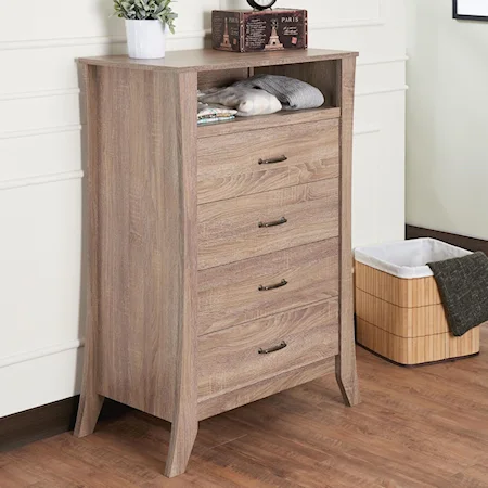 Contemporary 4 Drawer Chest with Open Shelf Space