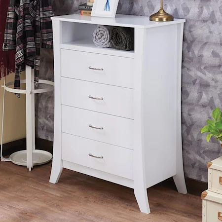Contemporary 4 Drawer Chest with Open Shelf Space