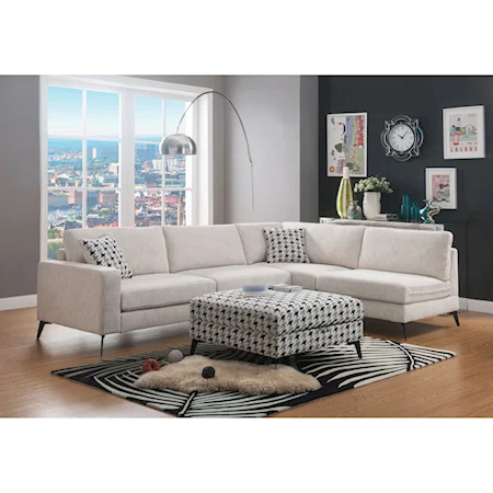 Contemporary 3-Seat Sectional Sofa with Metal Legs