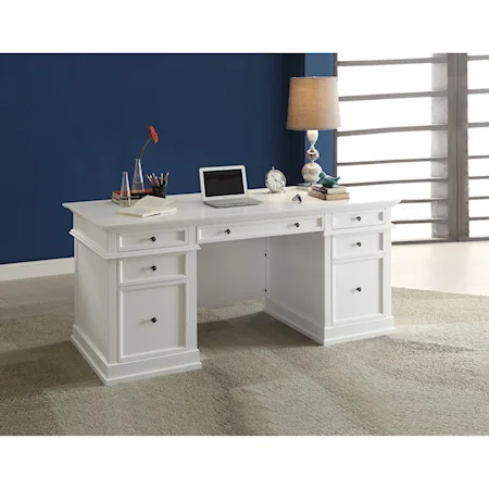 White Finish Double Pedestal Executive Desk