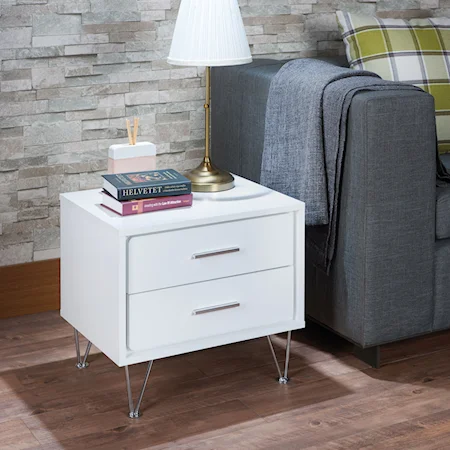 Contemporary Nightstand with Metal Legs and Hardware