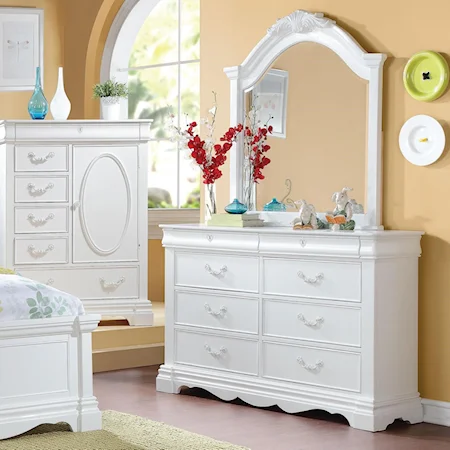 Traditional Dresser and Mirror Set with Felt-Lined Drawer