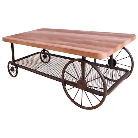 Industrial Coffee Table with Wheel Design